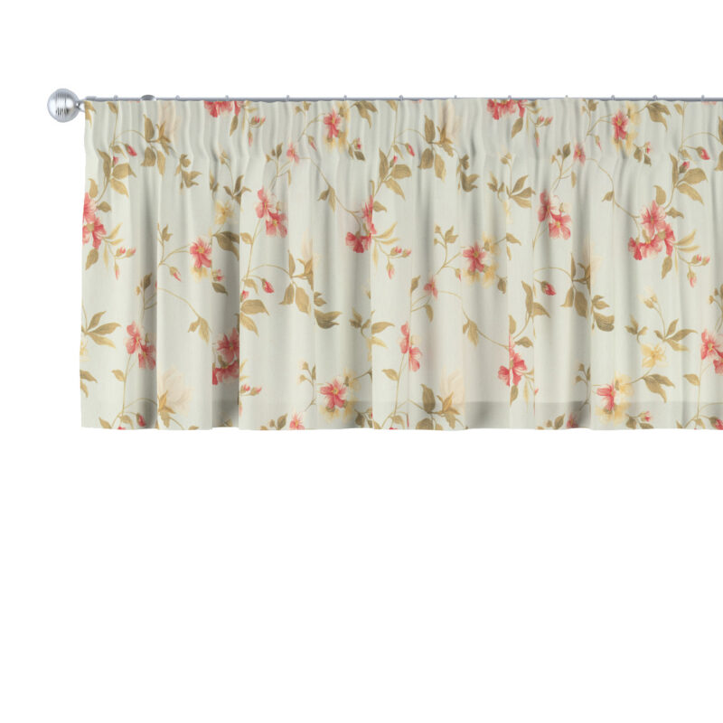 Krátky záves na riasiacej páske, jemné ružovozelené kvety na zelenkavomodrom podklade, 390 x 40 cm, Londres, 143-89 Krátky záves na riasiacej páske, jemné ružovozelené kvety na zelenkavomodrom podklade, 390 x 40 cm, Londres, 143-89