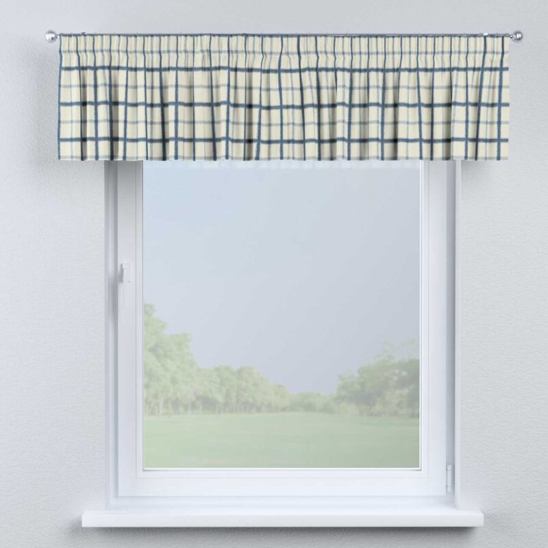 Krátky záves na riasiacej páske, modré káro na svetlobéžoom podklade, 130 x 40 cm, Avinon, 131-66 Krátky záves na riasiacej páske, modré káro na svetlobéžoom podklade, 130 x 40 cm, Avinon, 131-66