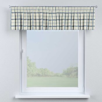 Krátky záves na riasiacej páske, modré káro na svetlobéžoom podklade, 260 x 40 cm, Avinon, 131-66