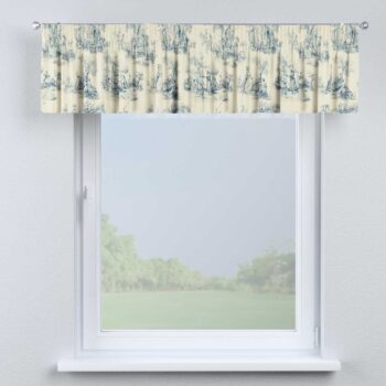 Krátky záves na riasiacej páske, modrý vzor na svetlobéžovom podklade, 390 x 40 cm, Avinon, 132-66