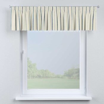 Krátky záves na riasiacej páske, svetlo a tmavomodrý pásik na svetlobéžovom podklade, 390 x 40 cm, Avinon, 129-66