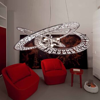 Krištáľová závesná lampa Trilogy 9-pl. číra