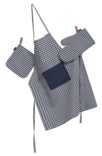 Kuchynský komplet chňapka, rukavica a zásterka, granátovo -biele malé káro, komplet, Quadro, 136-00