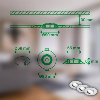 Kulana A vstavané LED svietidlo, matný chróm, 4000K, sada 3 ks