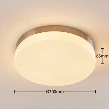 Kúpeľňové stropné svietidlo Lindby Amilia, Ø 30 cm, E27, nikel, sklo