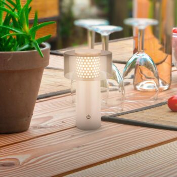 LED akumulátorová lampa Brilo unplugged Gila, antracitová/béžová 21 cm