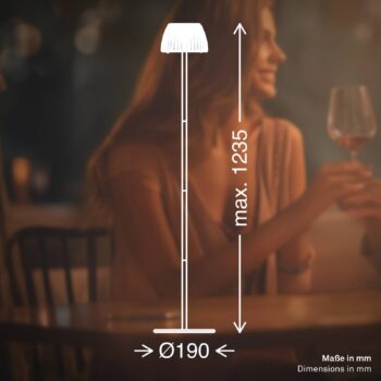LED akumulátorová stojaca lampa Brilo unplugged Riffle, biela, dotykový stmievač