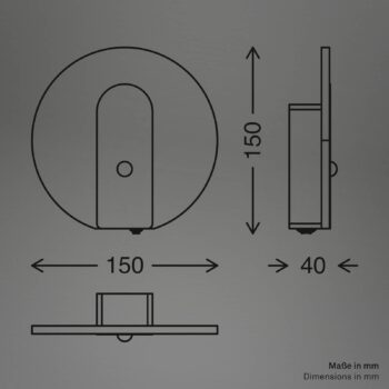 LED akumulátorové nástenné svetlo Taro, čierne matné, Ø 15 cm, senzor