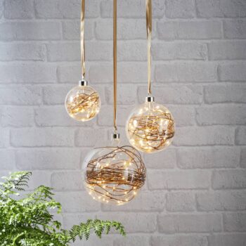 LED deko guľa Glow, číra, ratan Ø 20 cm
