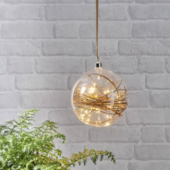 LED deko guľa Glow, číra, ratan Ø 20 cm