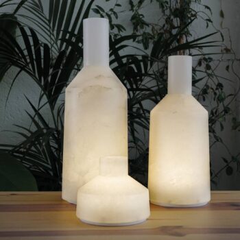LED dekoratívna stolová lampa Alabast, dobíjateľná batéria, IP65, výška 39