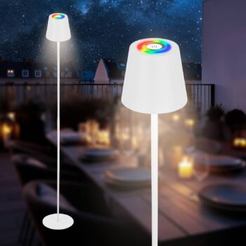 LED dobíjacia stojacia lampa Coloris, biela, RGB, stmievač, IP44, USB