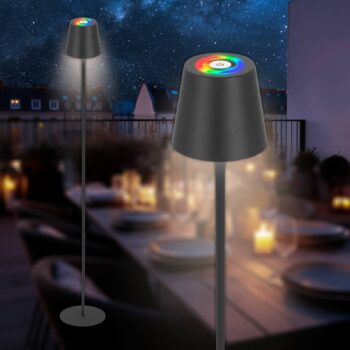 LED dobíjacia stojacia lampa Coloris, čierna, RGB, stmievač, IP44, USB