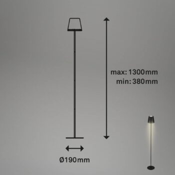 LED dobíjacia stojacia lampa Kiki, 3 000 K, čierna, IP44