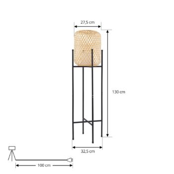 LED dobíjacia stojacia lampa Lucande Adebi, čierna, bambus, Ø32,5cm