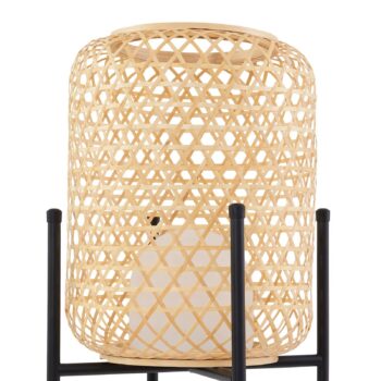 LED dobíjacia stojacia lampa Lucande Adebi, čierna, bambus, Ø32,5cm