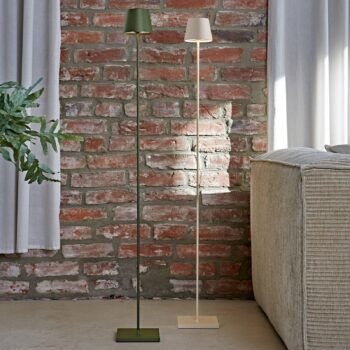 LED dobíjacia stojacia lampa Nuindie IP54 120 cm okrúhla USB-C jedľa zelená