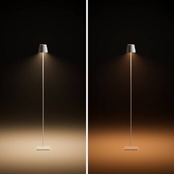 LED dobíjacia stojacia lampa Nuindie IP54 120 cm okrúhla USB-C snehovo