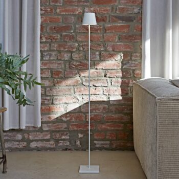 LED dobíjacia stojacia lampa Nuindie IP54 120 cm okrúhla USB-C snehovo