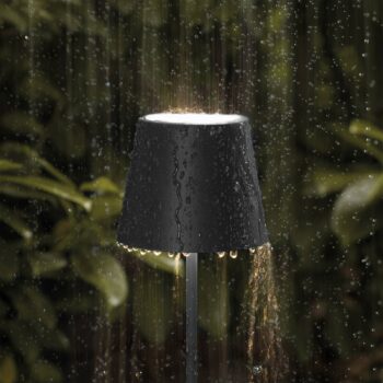 LED dobíjacia stolná lampa Nuindie mini, USB-C, čierna, IP54, stmiev.