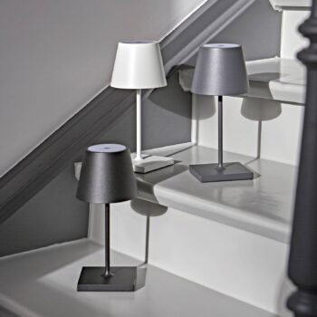 LED dobíjacia stolná lampa Nuindie mini, USB-C, čierna, IP54, stmiev.