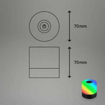 LED dobíjacia stolná lampa Smal, čierna, RGBW, plast, 7 cm