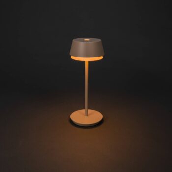LED dobíjacia stolová lampa Lyon, piesková farba, IP54, stmievač, CCT, RGB