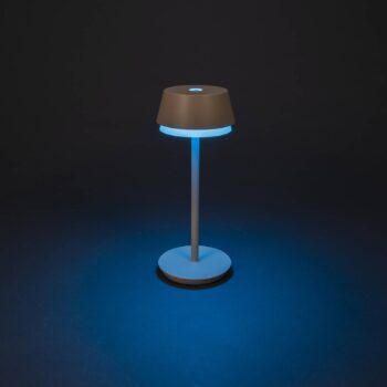 LED dobíjacia stolová lampa Lyon, piesková farba, IP54, stmievač, CCT, RGB