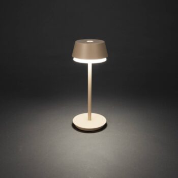 LED dobíjacia stolová lampa Lyon, piesková farba, IP54, stmievač, CCT, RGB