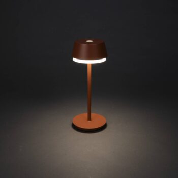 LED dobíjacia stolová lampa Lyon, terakota, IP54, stmievač, CCT, RGB