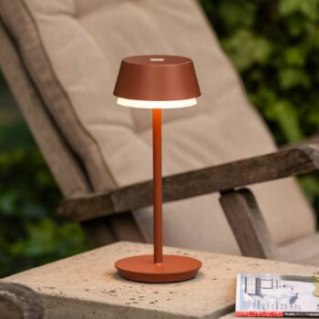 LED dobíjacia stolová lampa Lyon, terakota, IP54, stmievač, CCT, RGB