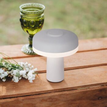 LED dobíjacia stolová lampa Pilu, biela, výška 16,5 cm kovová touchdim