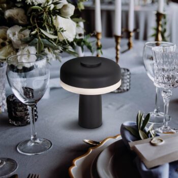 LED dobíjacia stolová lampa Pilu čierna výška 16,5 cm kov touchdim