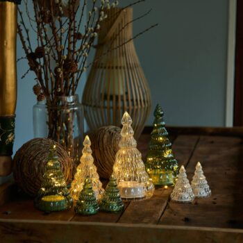 LED figúrka Lucy, strom zo skla, zelená, 9 cm, 2ks