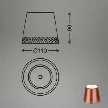 LED fľaškové svetlo batérie IP44 stmievač, medená