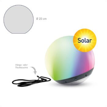LED guľa tint Pendula solárna IP44 biela, CCT, RGB