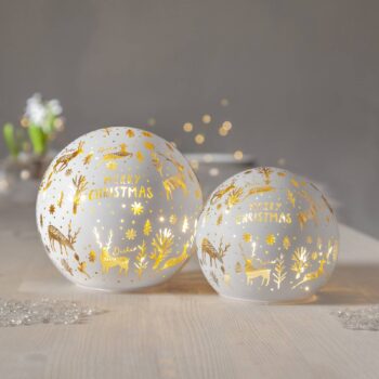 LED guľôčkové svetlo Merry X-Mas Ø 12cm biele sklo na batérie