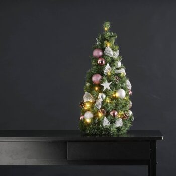 LED jedľový kužeľ Noel, strieborná/ružová