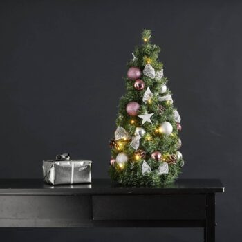 LED jedľový kužeľ Noel, strieborná/ružová