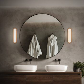 LED kúpeľňové nástenné svetlo Pil, farba dreva, šírka 35 cm, plast