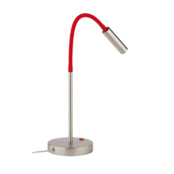 LED lampa Rocco, matný nikel ohybné rameno červená