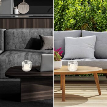 LED lampa na batérie 7279 IP44 Kovový kôš biela