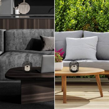 LED lampa na batérie 7279 IP44 Kovový kôš čierna