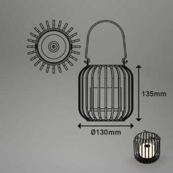 LED lampa na batérie 7279 IP44 Kovový kôš čierna