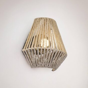 LED nástenné svetlo Lira, hnedé, papierová niť, dotykové, V 19 cm