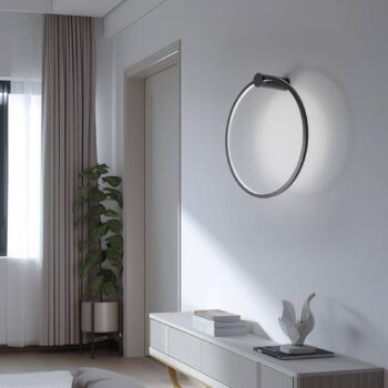 LED nástenné svetlo Saturno, čierne, Ø 50 cm, kov, 4 000 K