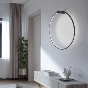 LED nástenné svetlo Saturno, čierne, Ø 80 cm, kov, 4 000 K