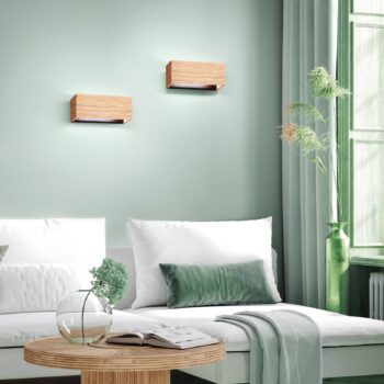 LED nástenné svetlo Shine-Wood, dub/čierna, šírka 23 cm, drevo
