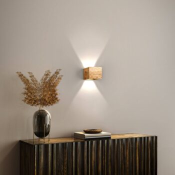 LED nástenné svetlo Shine-Wood, šírka 13 cm, dub/čierna, drevo