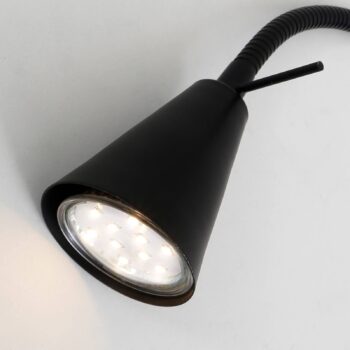 LED nástenné svetlo Tusa, čierne, kovové, 45 cm, flexibilné rameno